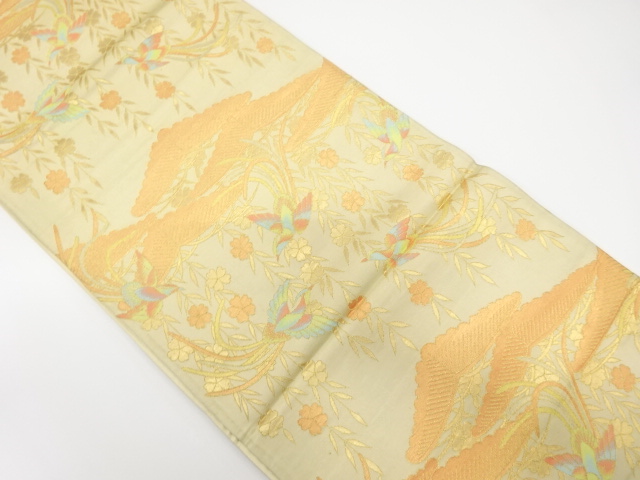 JAPANESE KIMONO / ANTIQUE FUKURO OBI / SILK / WOVEN WEEPING SAKURA